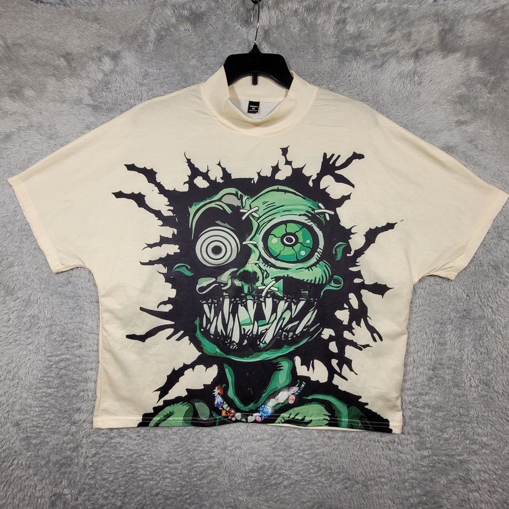 MANFINITY XXL Womens Monster Graphic Print Shirt Mock Neck Top Crop